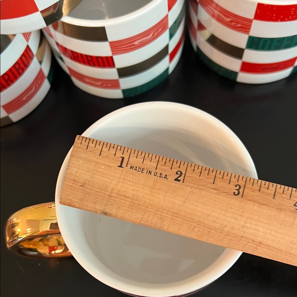 Caribou Coffee Patchwork 2022 Gold Handle Mugs - Set of 6 NWT - Picture 8 of 11